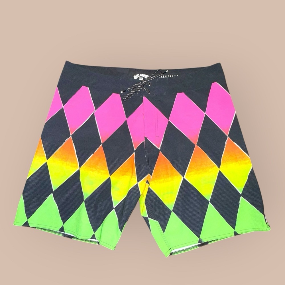 Billabong Board Shorts Mens 36 Neon Geometric Surf Swim Trunks Bright